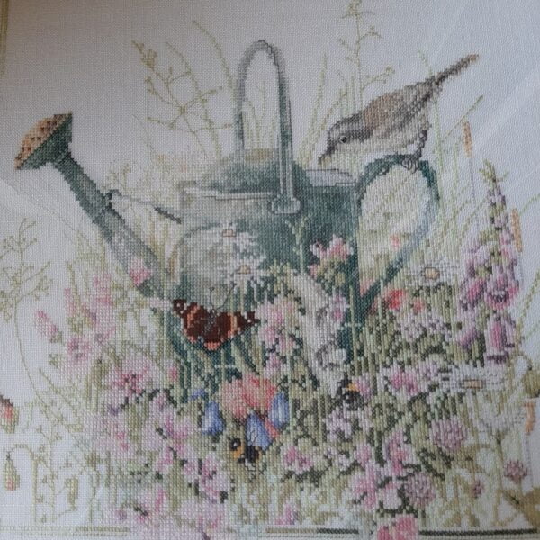 Schilderij geborduurd tuintafereel