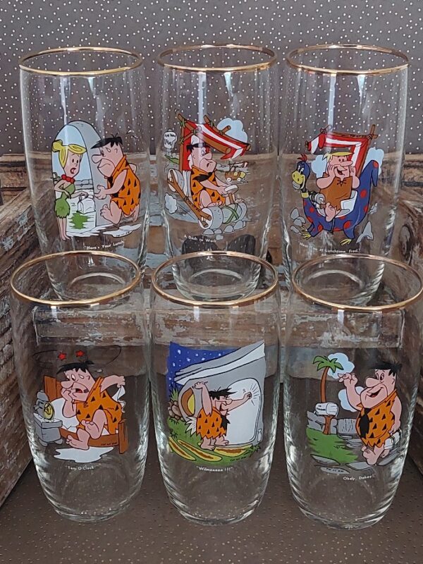 Set 6 Vintage Glazen Flinstones