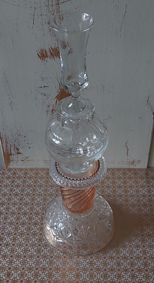 Vintage Glazen Torenkandelaar Persglas