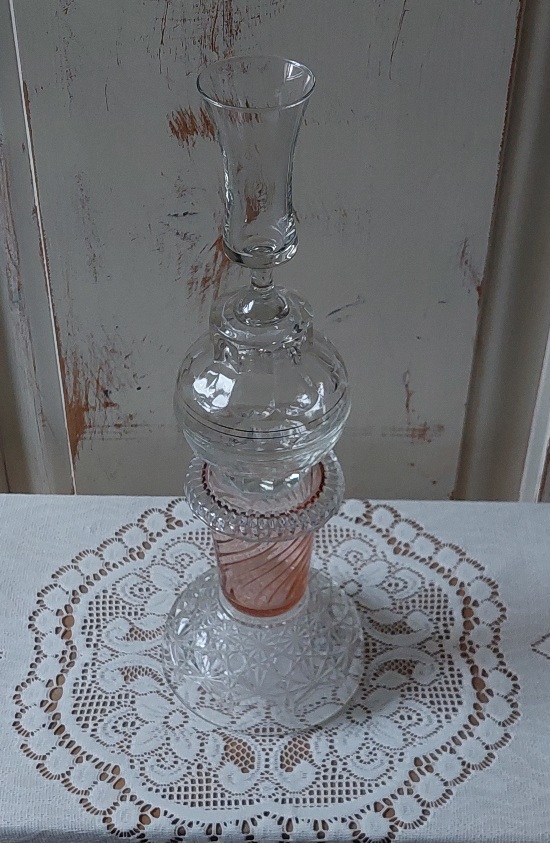 Vintage Glazen Torenkandelaar Persglas