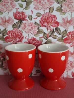 Set 2 Eierdopjes Rood Met Witte Stippen